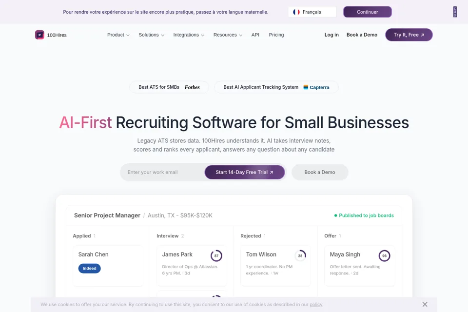Aperçu de la landing page