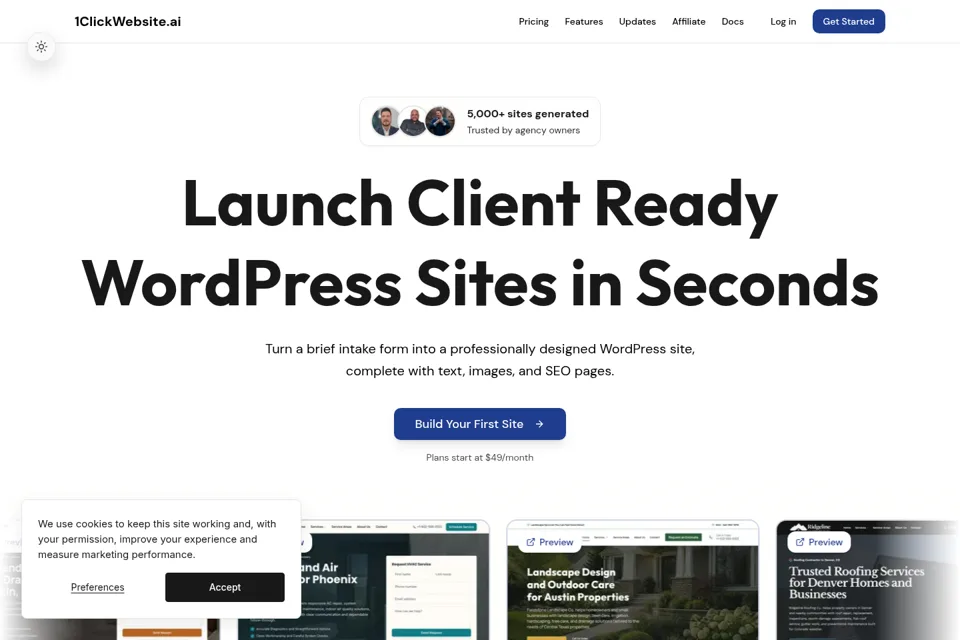 Aperçu de la landing page