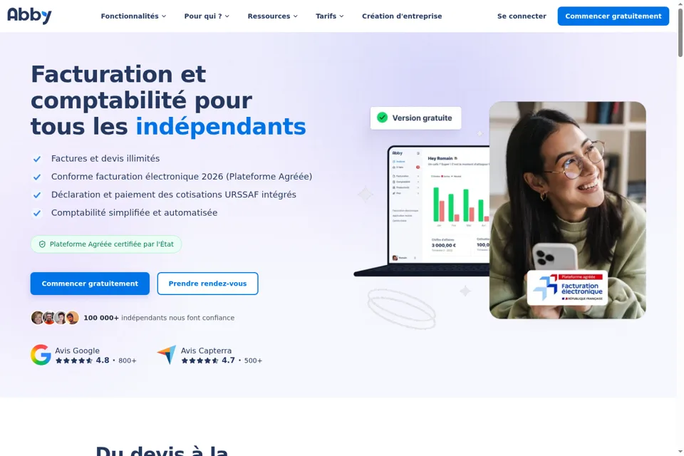 Aperçu de la landing page