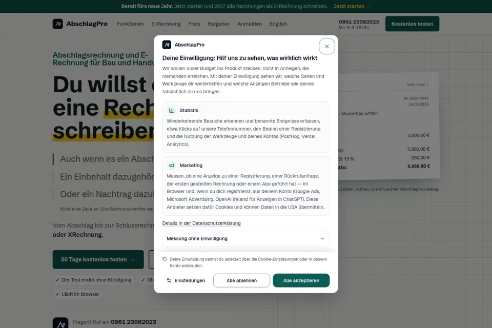 Aperçu de la landing page