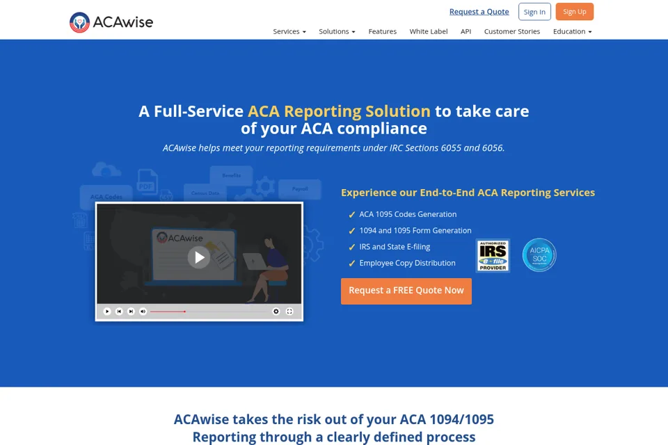 Aperçu de la landing page