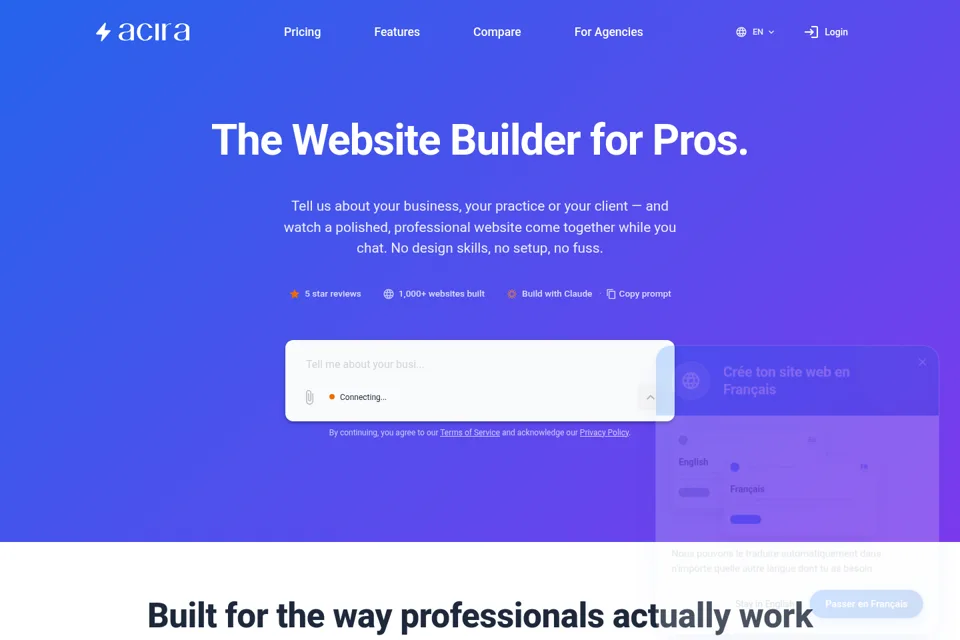 Aperçu de la landing page