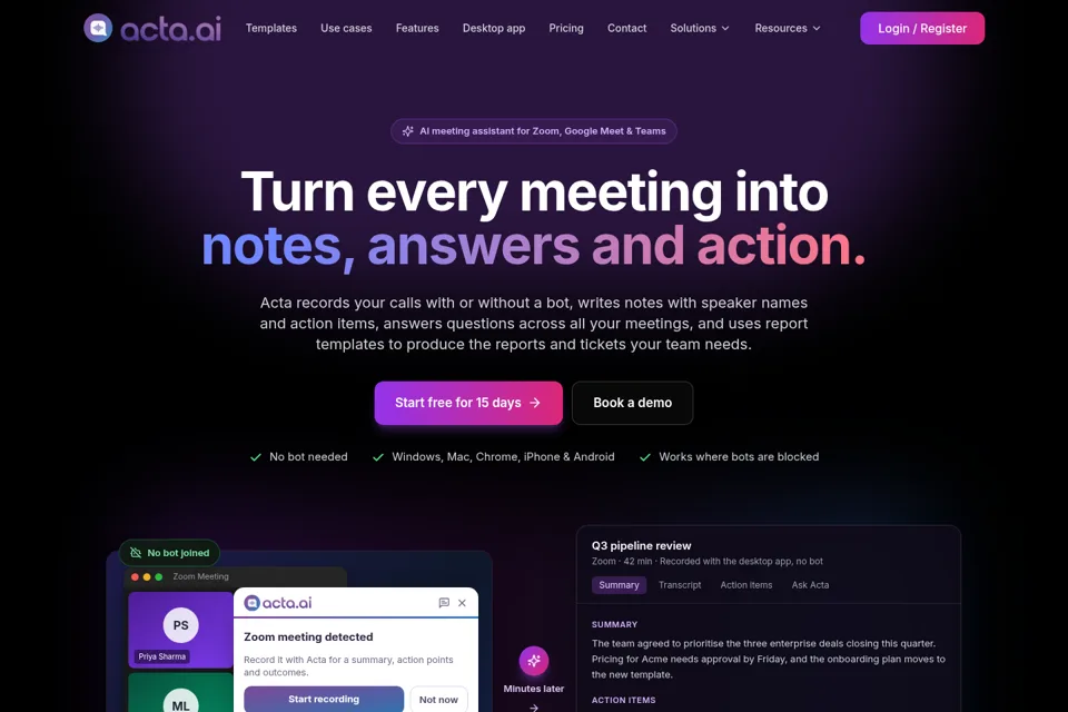 Aperçu de la landing page