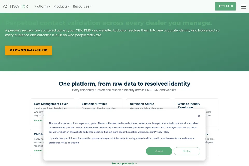 Aperçu de la landing page