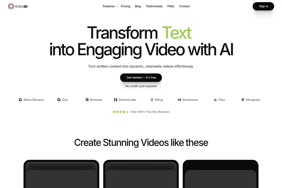 Aperçu de la landing page