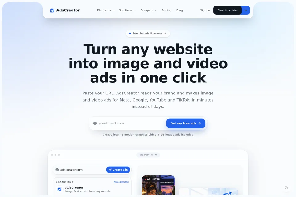 Aperçu de la landing page