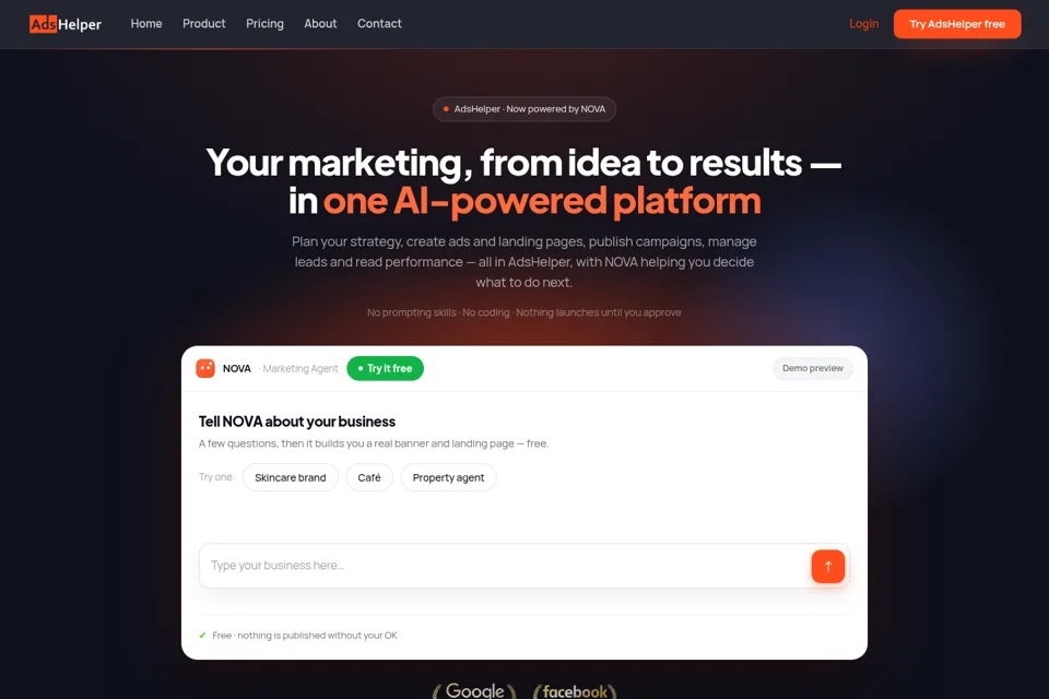 Aperçu de la landing page