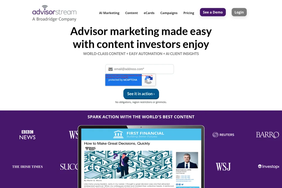 Aperçu de la landing page