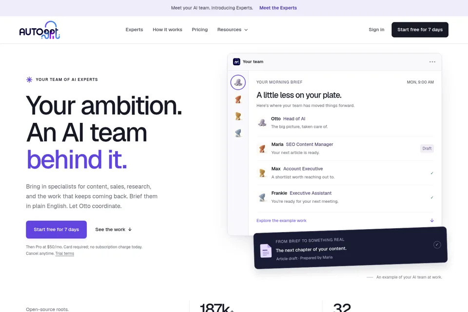 Aperçu de la landing page