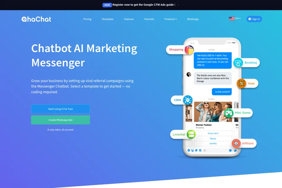 Aperçu de la landing page