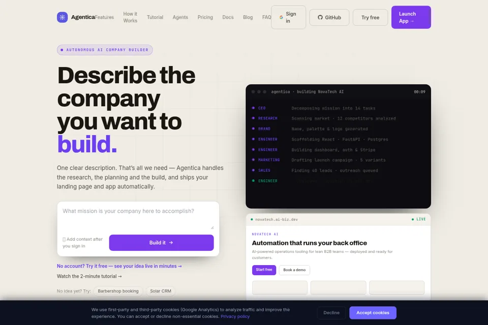 Aperçu de la landing page
