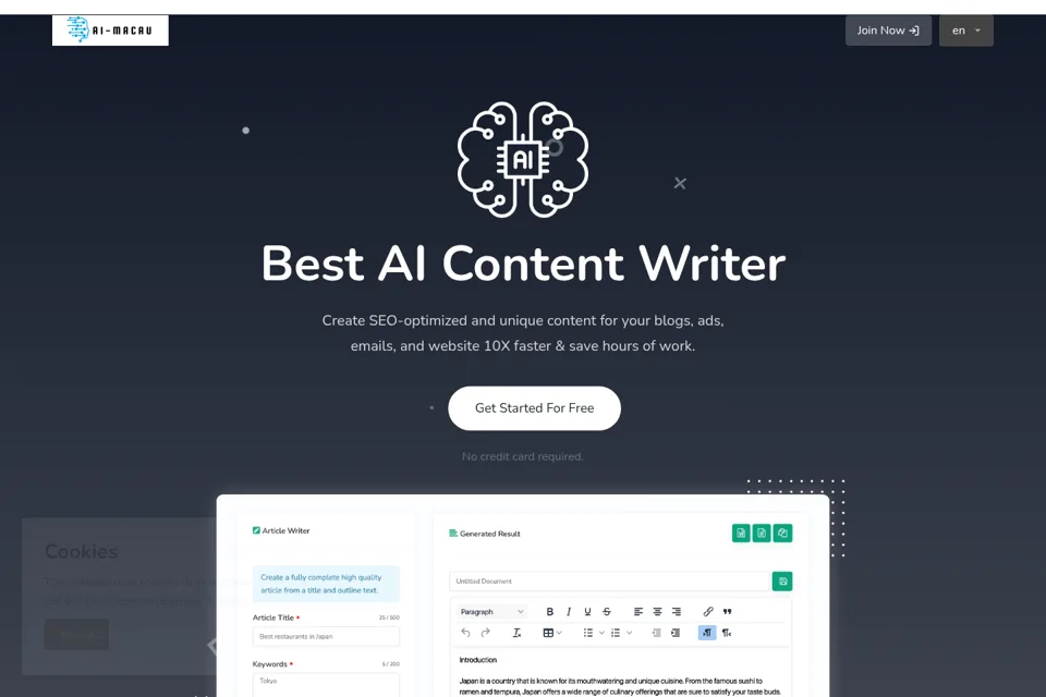 Aperçu de la landing page