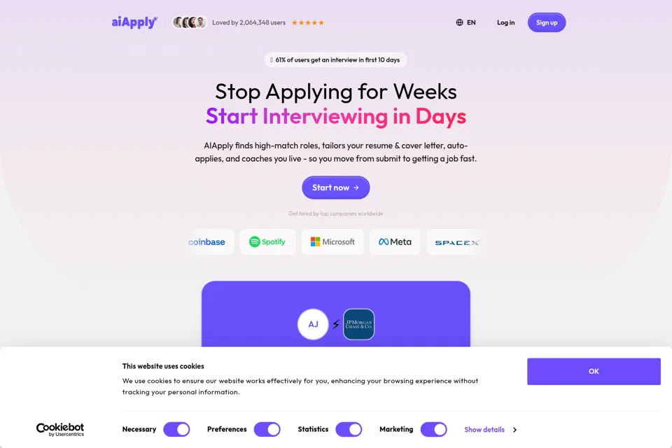 Aperçu de la landing page