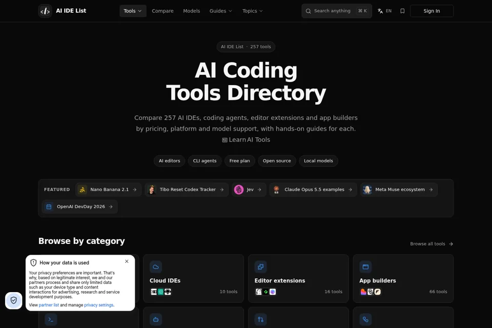 Aperçu de la landing page