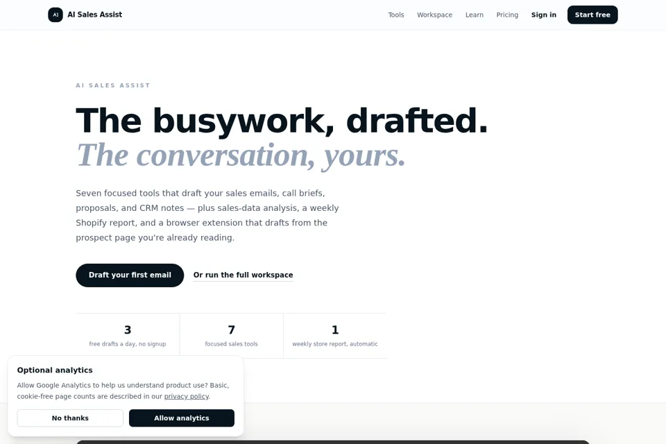 Aperçu de la landing page