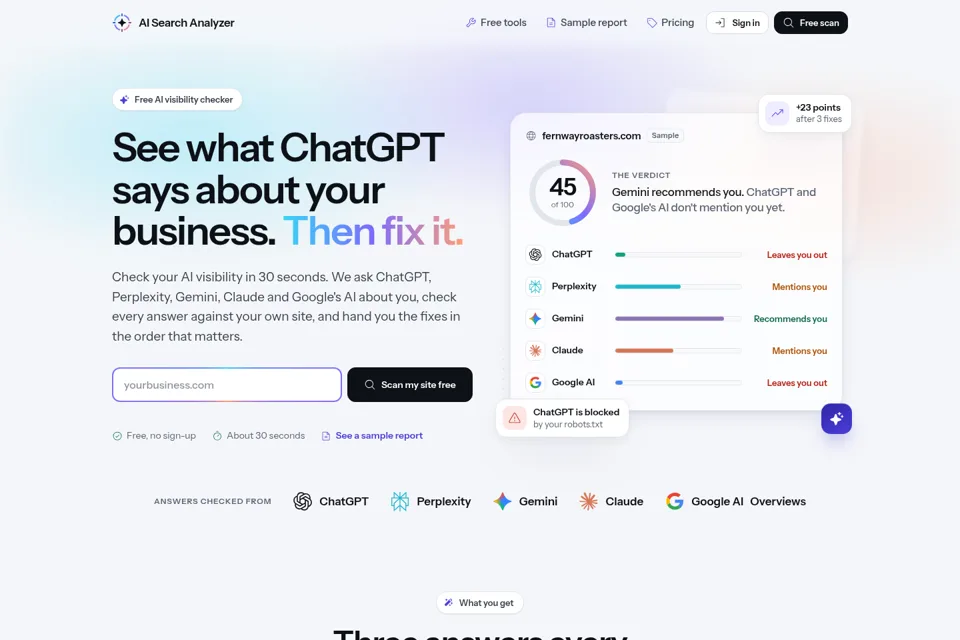 Aperçu de la landing page