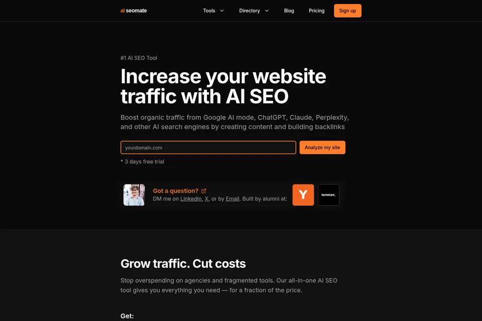 Aperçu de la landing page