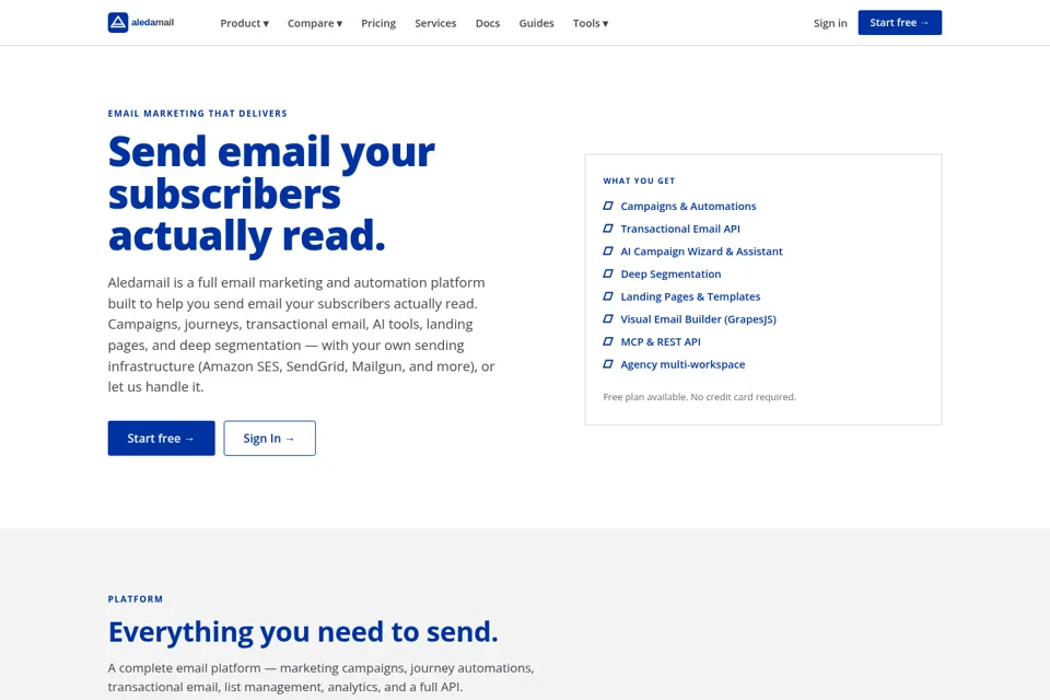Aperçu de la landing page