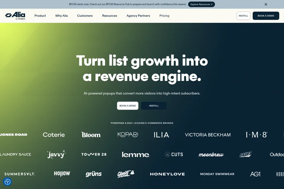 Aperçu de la landing page