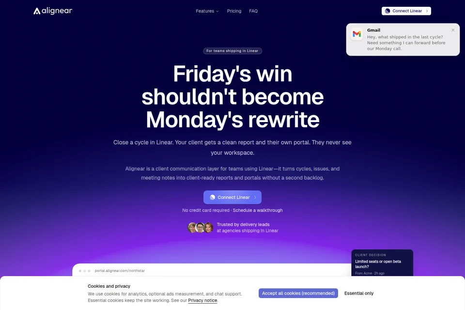 Aperçu de la landing page