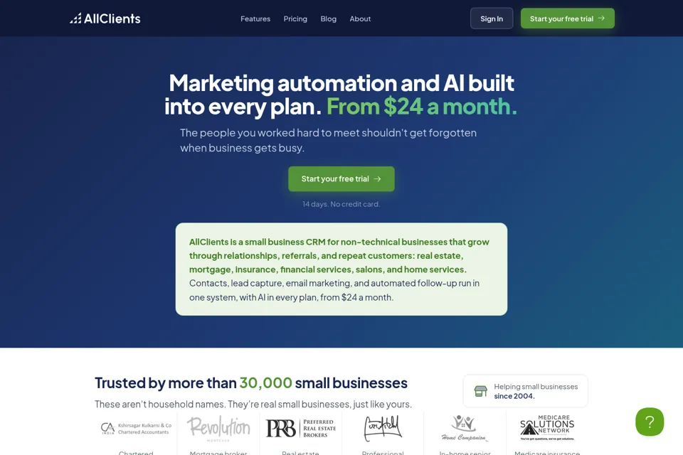 Aperçu de la landing page