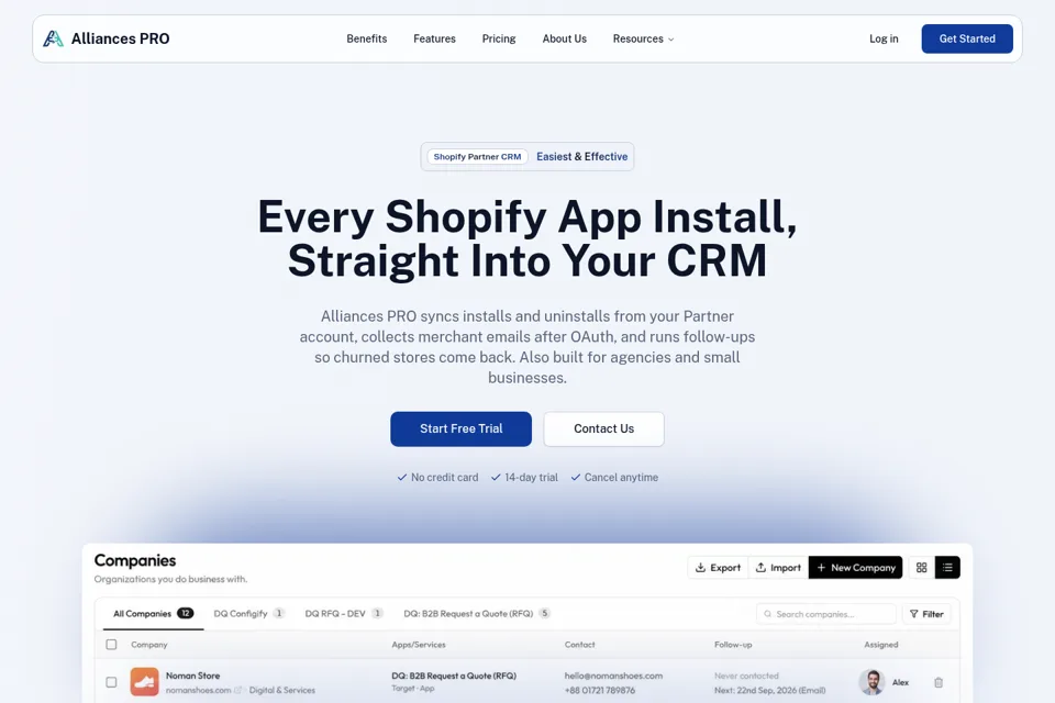 Aperçu de la landing page