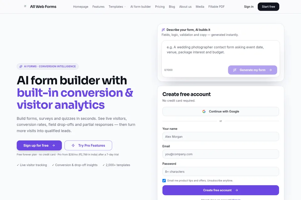 Aperçu de la landing page