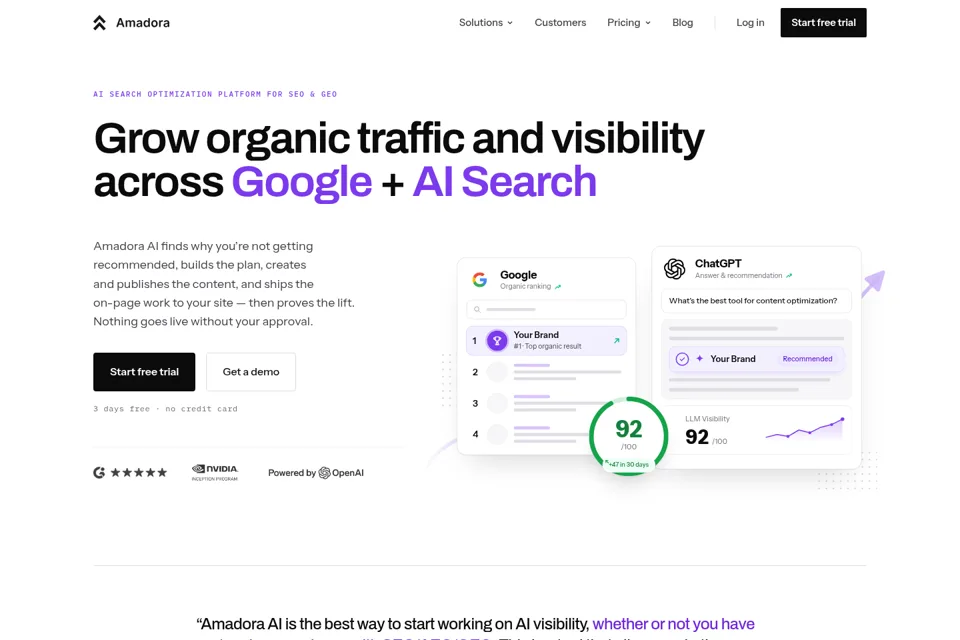 Aperçu de la landing page