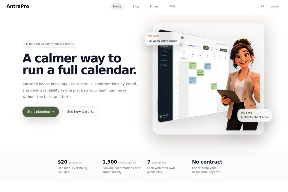 Aperçu de la landing page
