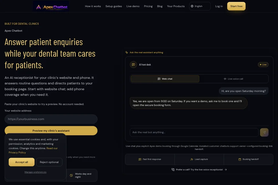Aperçu de la landing page