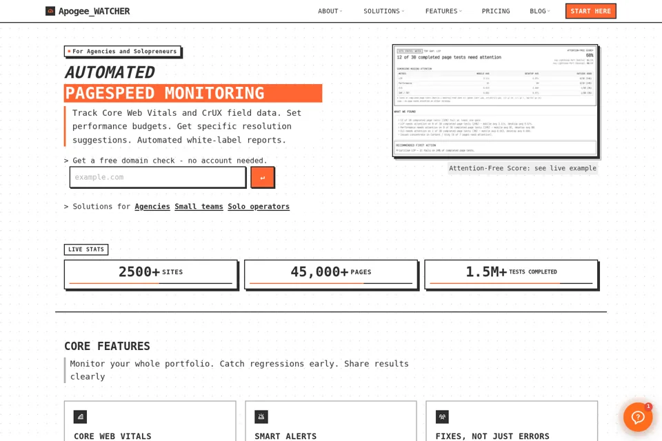 Aperçu de la landing page