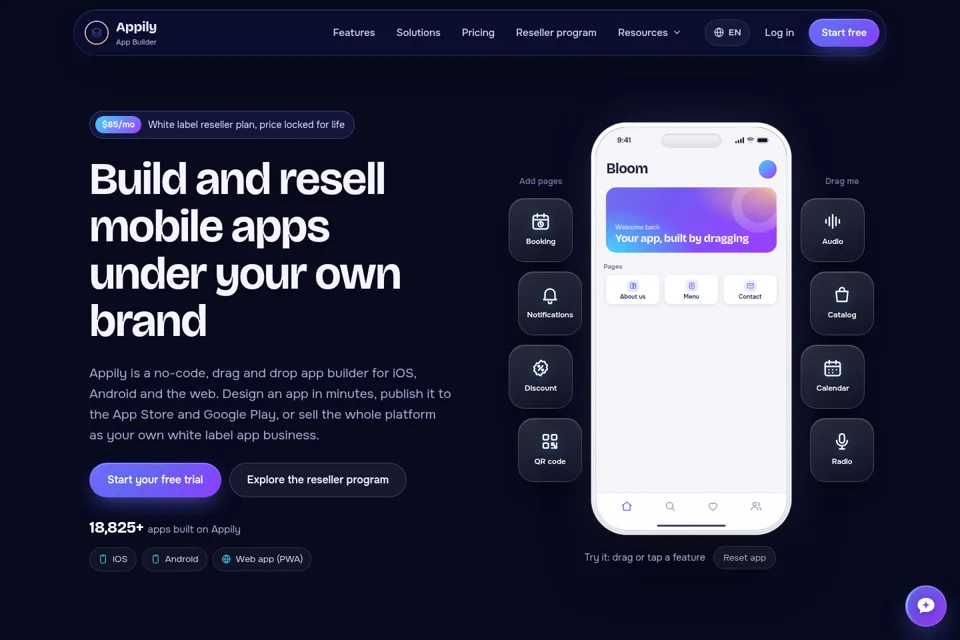 Aperçu de la landing page