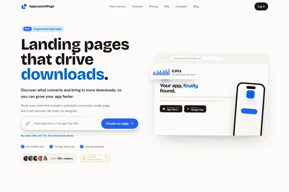 Aperçu de la landing page