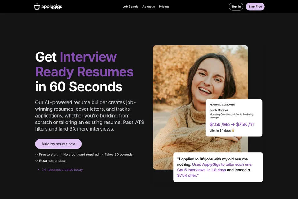 Aperçu de la landing page