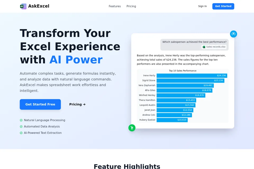Aperçu de la landing page