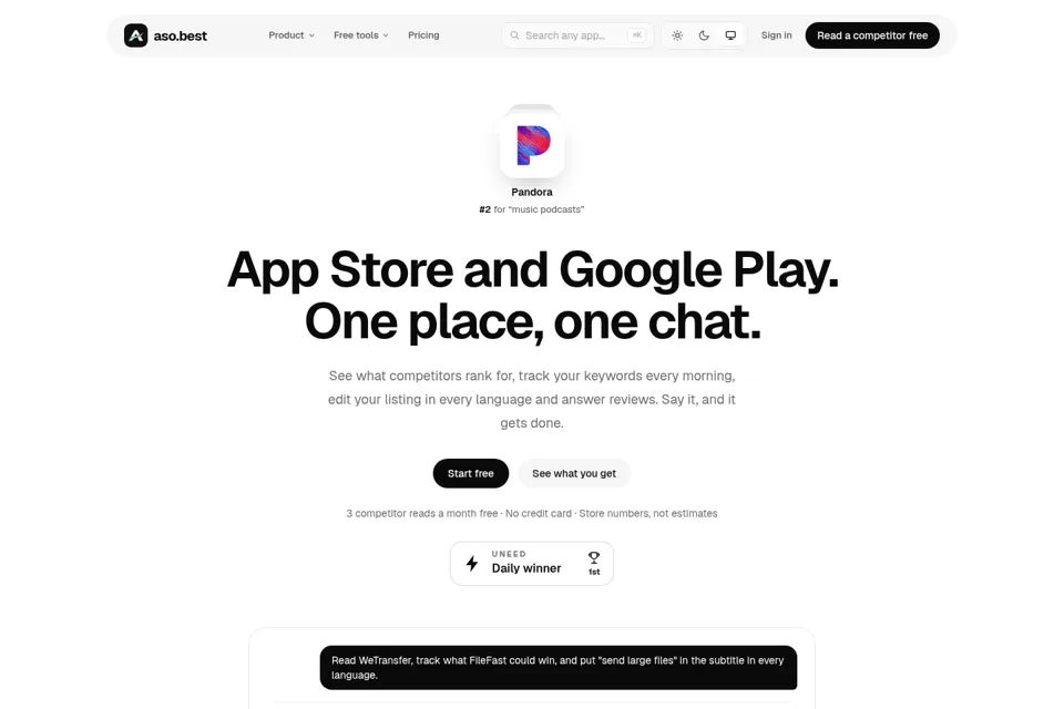 Aperçu de la landing page