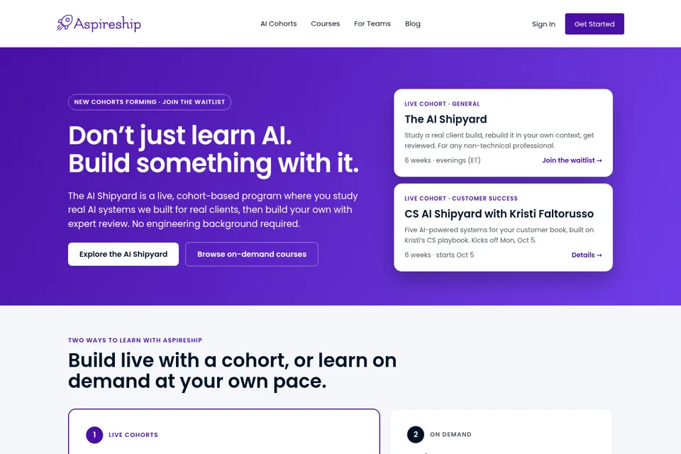 Aperçu de la landing page