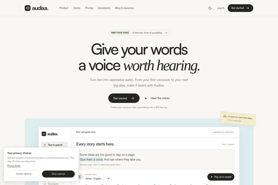 Aperçu de la landing page