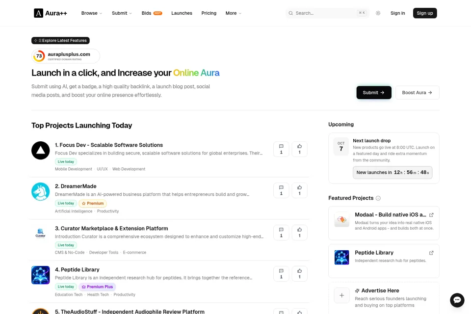 Aperçu de la landing page