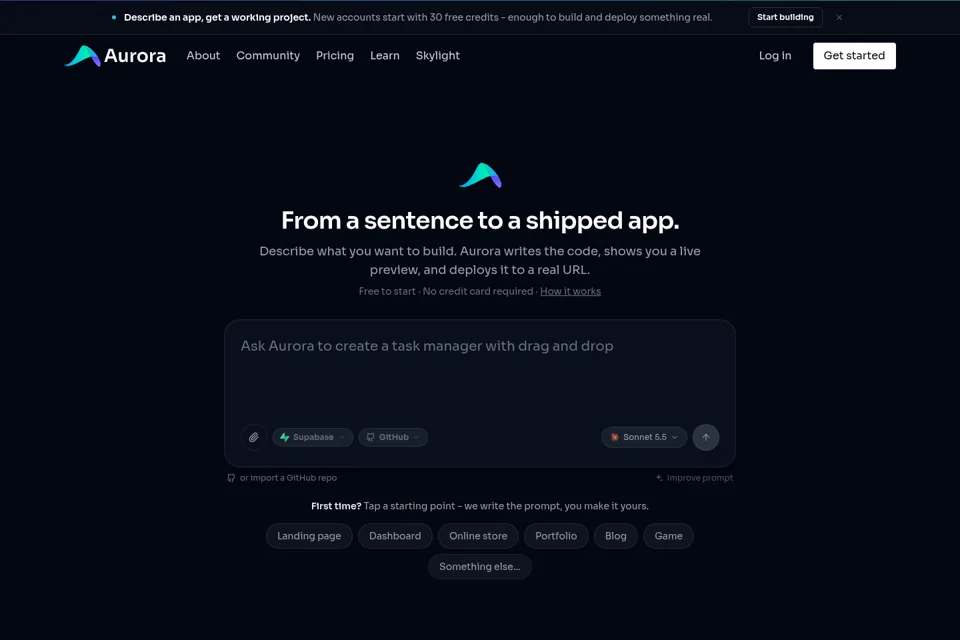 Aperçu de la landing page
