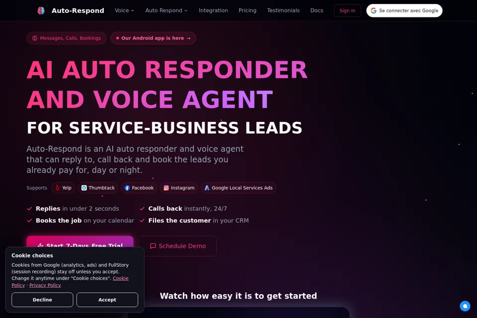 Aperçu de la landing page
