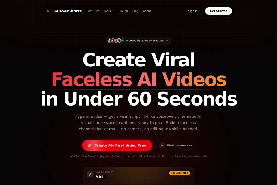 Aperçu de la landing page