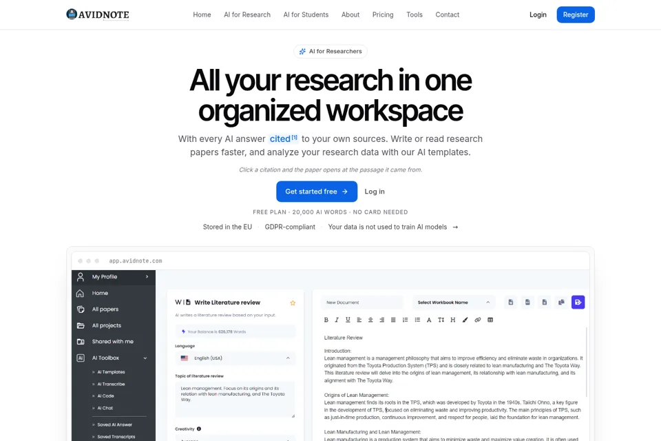 Aperçu de la landing page