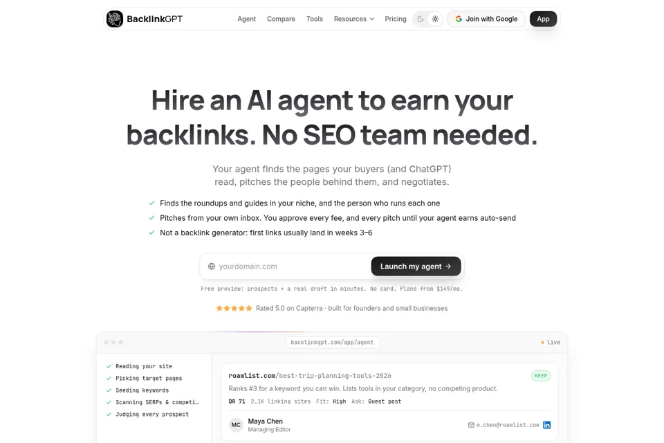 Aperçu de la landing page