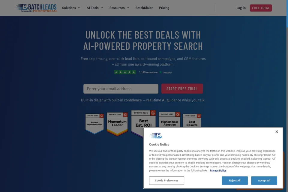 Aperçu de la landing page