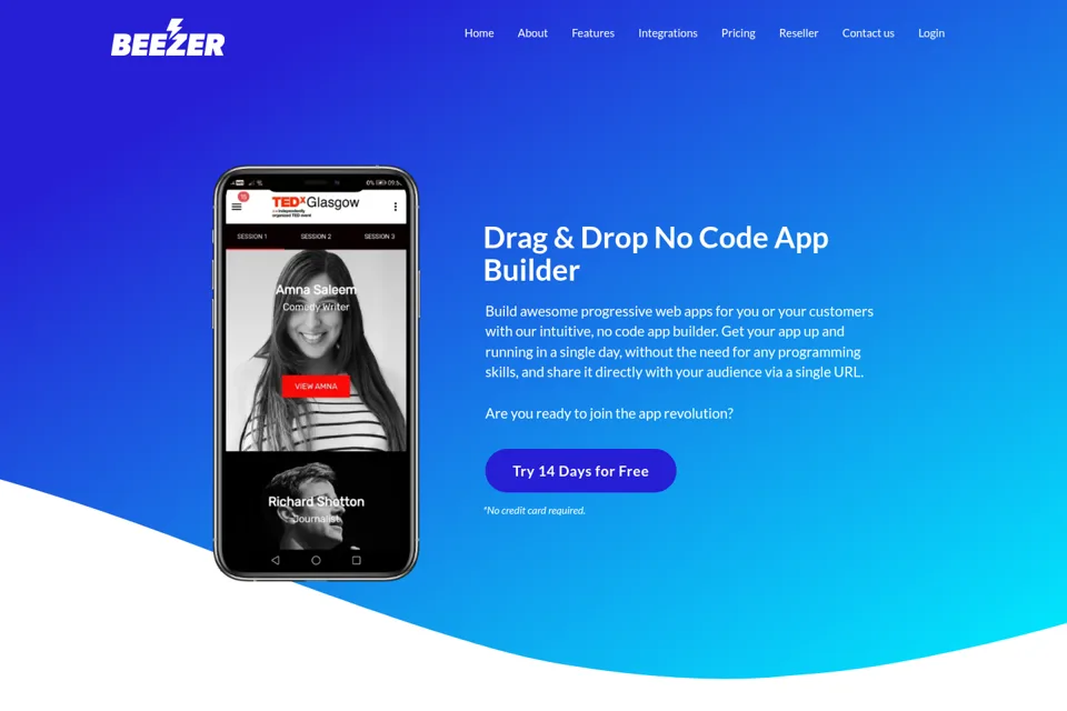 Aperçu de la landing page