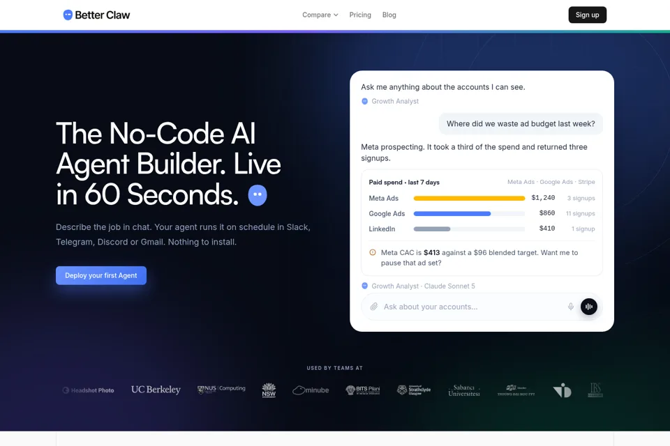 Aperçu de la landing page