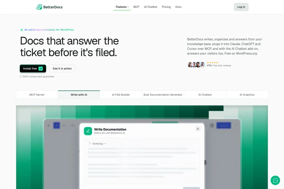 Aperçu de la landing page