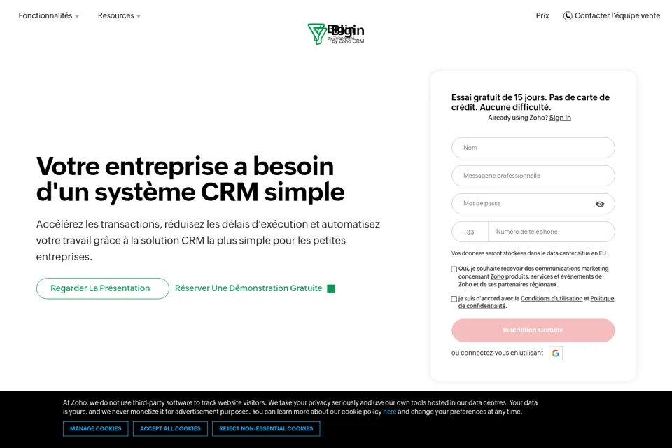 Aperçu de la landing page