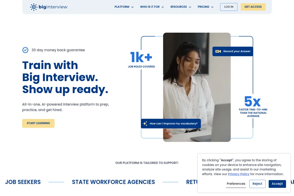 Aperçu de la landing page